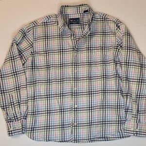 Charleston Threads Plaid Button Down Shirt 100% Cotton Preppy Pastel Casual